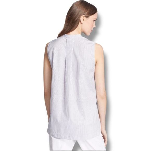 Vince White Pinstripe High Neck Button Down Side Slits Sleeveless Blouse/Tunic - Picture 2 of 16